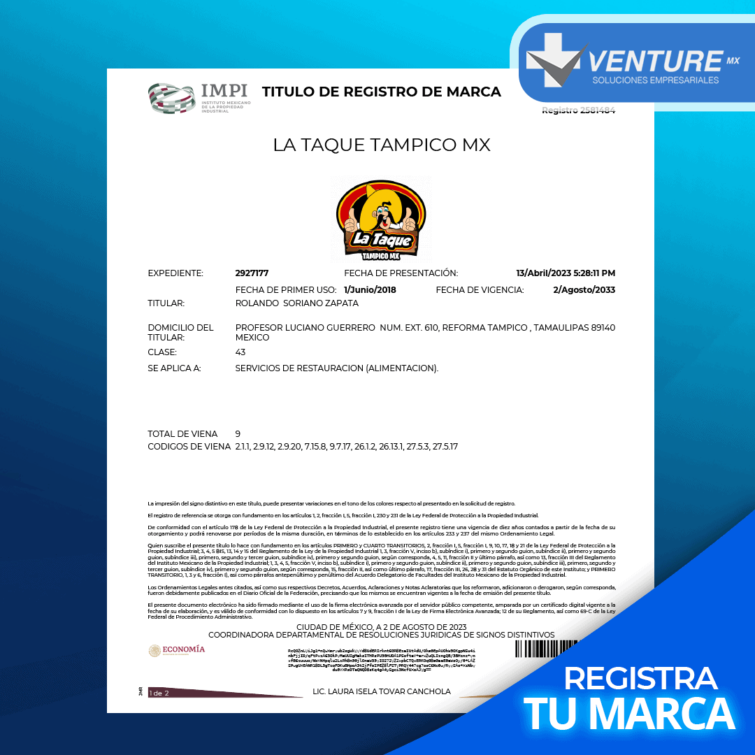 TITULOS DE MARCA_LA TAQUE TAMPICO MX